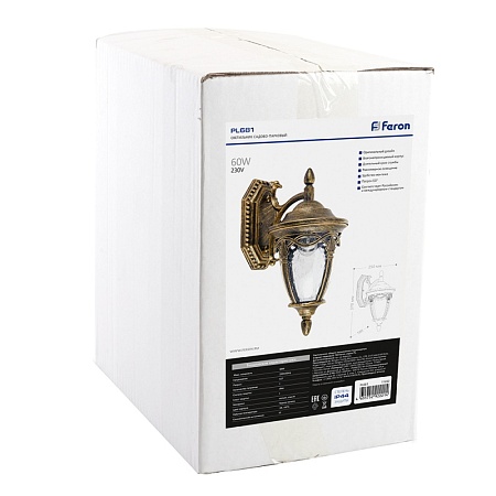 Светильник садово-парковый Feron PL681 на стену вниз 60W 230V E27, черное золото - фото