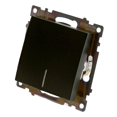 Выключатель 1-клавишный c индикатором (механизм), 250В, 10А, серия Катрин, графит, GLS10-7101-06 - фото