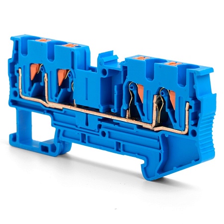 Зажим пружинный, 4-проводной проходной ЗНИ - 4 ,JXB PT 4 , синий LD574-2-40 - фото