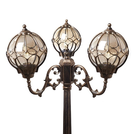 Светильник садово-парковый Feron PL3809 круглый, столб  3*60W 230V E27, черное золото - фото