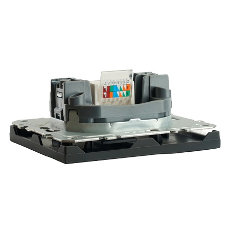 Розетка компьютерная 1-местная RJ-45 (механизм), STEKKER, серия Эмили, RST00-5117-05, черный уголь, soft touch - фото