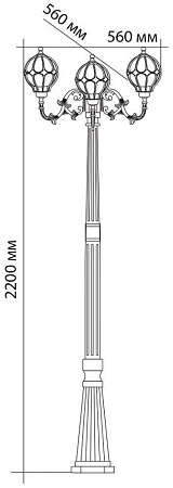 Светильник садово-парковый Feron PL3709 круглый, столб  3*60W 230V E27, черное золото - фото