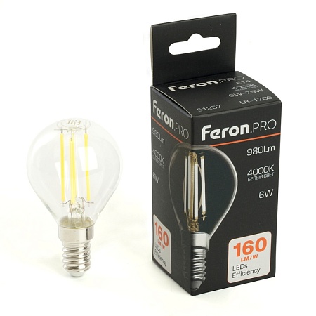 Лампа светодиодная Feron.PRO LB-1706 Шарик E14 980LM 6W 175-265V 4000K - фото