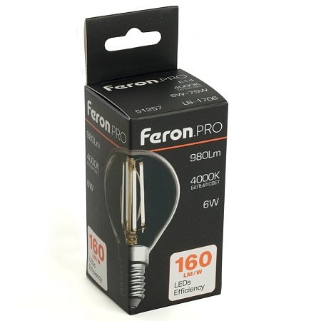 Лампа светодиодная Feron.PRO LB-1706 Шарик E14 980LM 6W 175-265V 4000K - фото