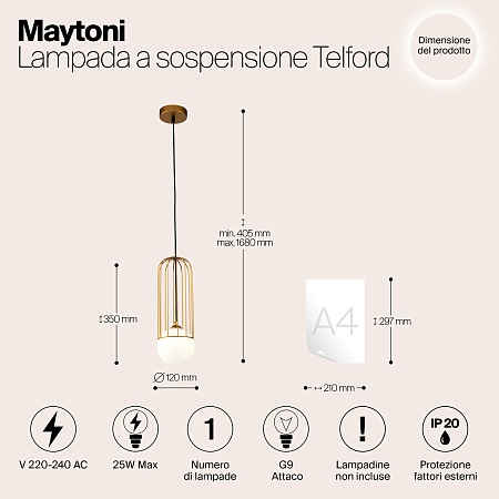 Подвесной светильник Maytoni Telford P361PL-01G - фото