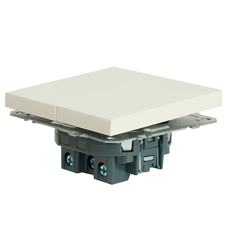 Выключатель 2-клавишный (механизм), STEKKER, 250В, 10А, серия Эмили,RSW10-5104-01, белый фарфор, soft touch - фото