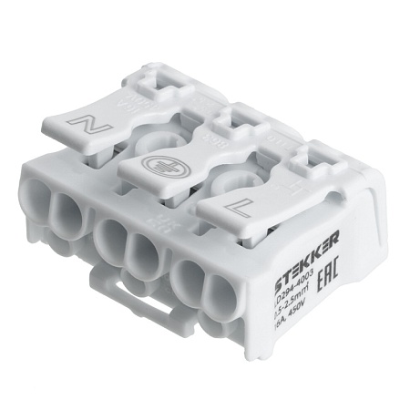Клемма монтажная STEKKER, LD294-4003, для подключения фазных проводников, 3 контактные группы (3 ввода, 3 вывода на полюс) - фото