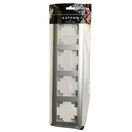 Рамка STEKKER, PFR00-7004-03 4-местная, пластик, серия Катрин, серебро - фото