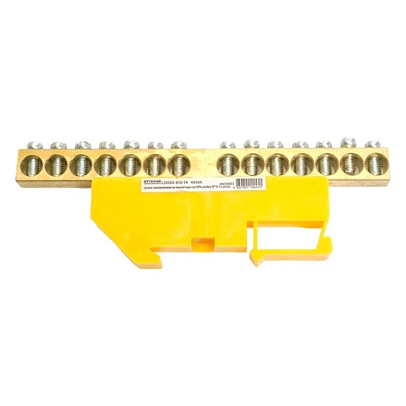 Шина "PE" STEKKER на изоляторе 8*12 на DIN-рейку 14 выводов, желтый, LD555-812-14 - фото