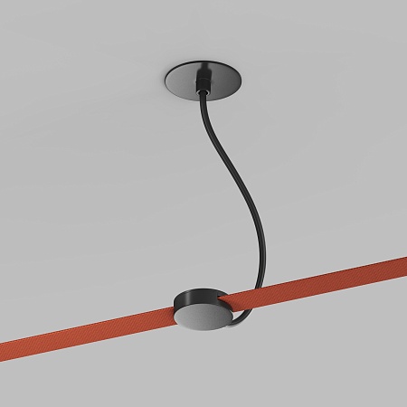 TR5514-BK Встраиваемое основание с возможностью подачи питания треку-ремню Belty, серия Base. Не вмещает блок питания. D65мм, монтажный D50мм, коннектор на проводе, L200-1500мм, IP20, черный, алюминий - фото