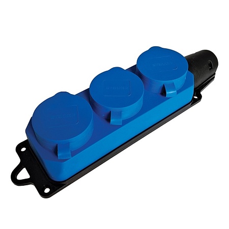 Розетка переносная 3-местная c/з STEKKER, RST16-23-44-4 (РП 16-334), 250В, 16А, IP44, синий - фото