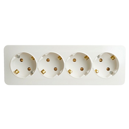 Розетка 4-местная с/з открытой установки, STEKKER, 250В, 16А, IP20, серия София, белый, MST16-14-01 - фото