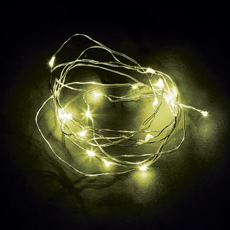 Светодиодная гирлянда Feron CL570 линейная Роса, статичная 2м + 0.5м желтый с питанием от батареек, прозрачный шнур - фото