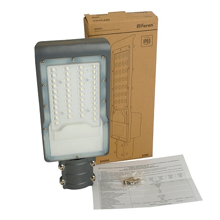 Светодиодный уличный консольный светильник Feron SP3031 30W 6400K 230V, серый - фото