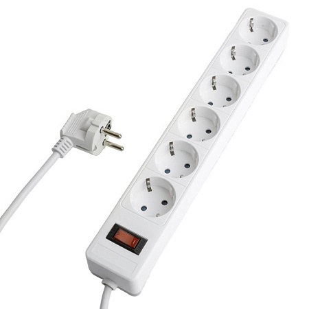 Сетевой фильтр 6-местный с/з STEKKER HM20-61-03 3x1мм2, 3 м, серия Optima, белый - фото