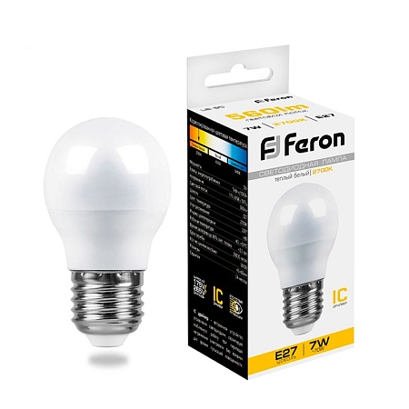 Лампа светодиодная Feron LB-95 Шарик E27 7W 175-265V 2700K - фото