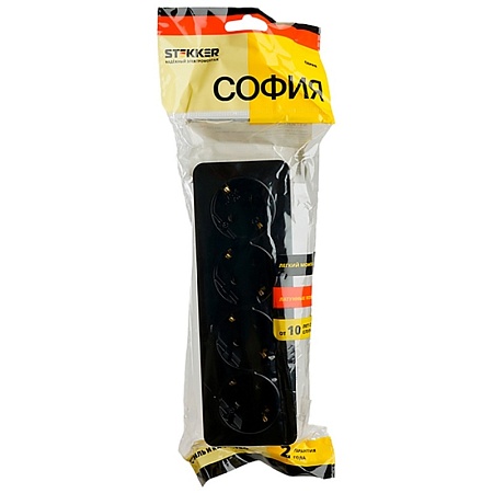 Розетка 2-местная с/з открытой установки, STEKKER, 250В, 16А, IP20, серия София,черный матовый, MST16-12-05 - фото