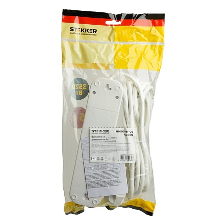 Удлинитель четырехместный с/з  с выключ. STEKKER HM07-41-05 3x1мм2, 5м, (У16А-003)  серия Home , белый - фото