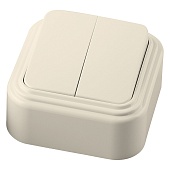 Выключатель STEKKER PSW06-22-20 двухклавишный открытой установки, 250В, 6А, IP20, слоновая кость (VA5  6-232-БЖ)