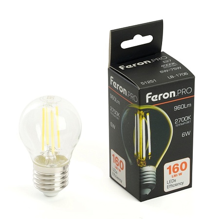 Лампа светодиодная Feron.PRO LB-1706 Шарик E27 960LM 6W 175-265V 2700K - фото