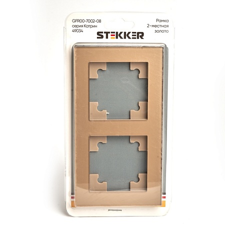 Рамка 2-местная, стекло, STEKKER GFR00-7002-08, серия Катрин, золото - фото