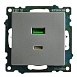 Розетка 2-местная USB + type C (механизм)), STEKKER GLS10-7116-03 , 250B, 3А, max 20W, серия Катрин, серебро - фото