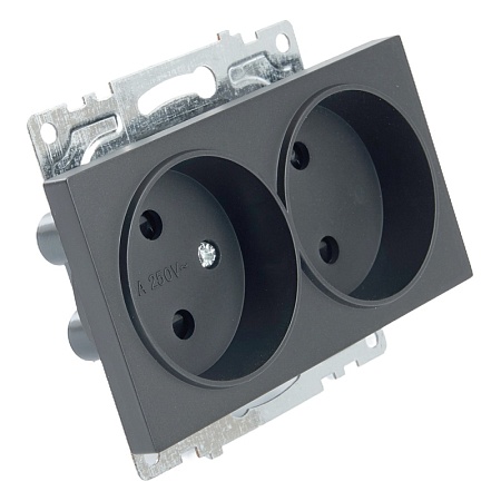 Розетка 2-местная б/з (механизм), STEKKER GLS10-7113-05, 250V, 10А с защитной шторкой, серия Катрин, черный - фото