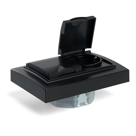 Розетка 2-местная с/з с крышкой, STEKKER, PST16-9015-03, 250В, 16А, серия Эрна, черный - фото