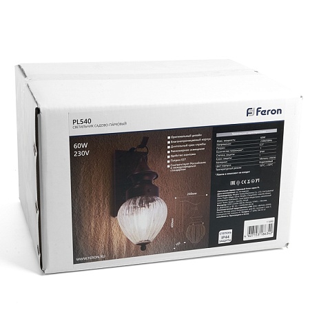 Светильник садово-парковый Feron PL540 на стену вниз 60W E27 230V, коричневый - фото
