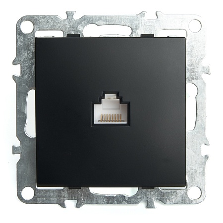 Розетка компьютерная 1-местная RJ-45 (механизм), STEKKER PST00-9107-03, серия Эрна, черный - фото