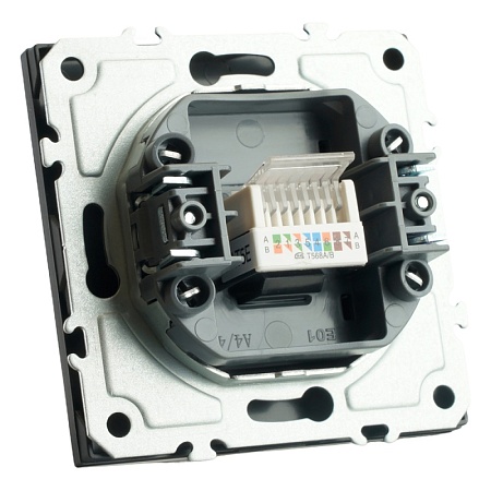 Розетка компьютерная 1-местная RJ-45 (механизм), STEKKER, серия Эмили, RST00-5117-05, черный уголь, soft touch - фото