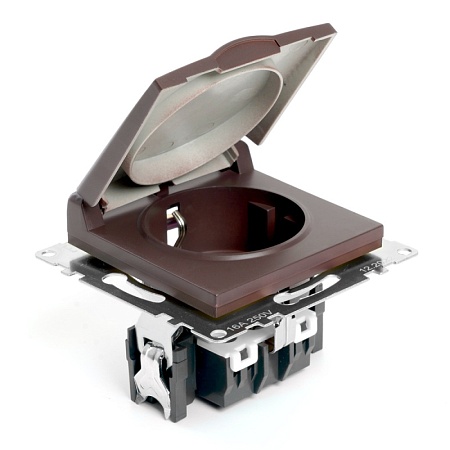 Розетка 1-местная с/з с крышкой (механизм), STEKKER GLS16-7112-04, 250В, 16А с защитной шторкой, серия Катрин, шоколад - фото