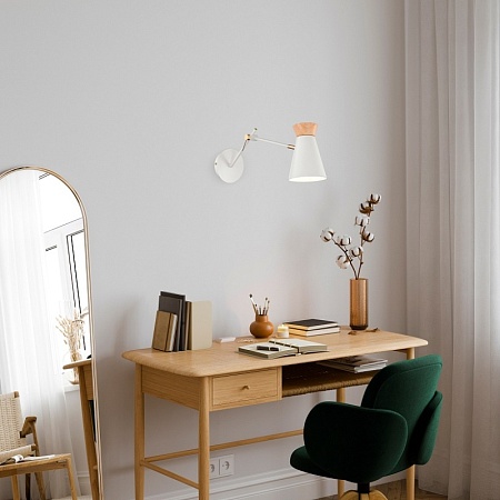 Светильник настенный Белый, Золотистый/Белый, Дерево E27 1*60W SLE1252-501-01 - фото