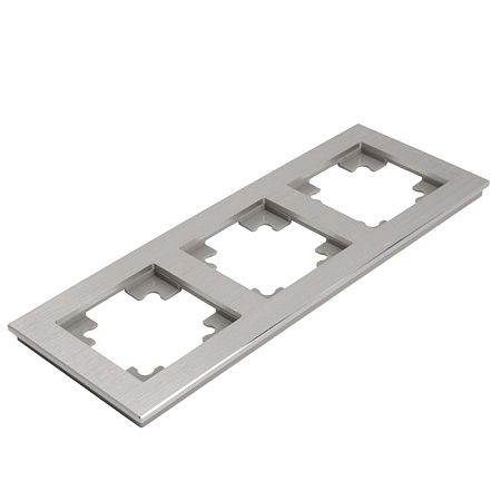 Рамка 3-местная, металл, STEKKER, MFR00-7003-03, серия Катрин, серебро - фото