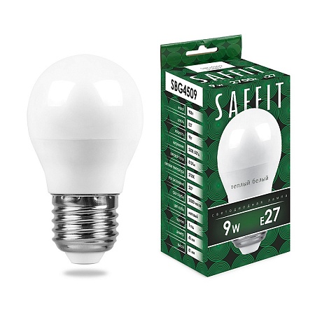 Лампа светодиодная SAFFIT SBG4509 Шарик E27 9W 230V 2700K - фото