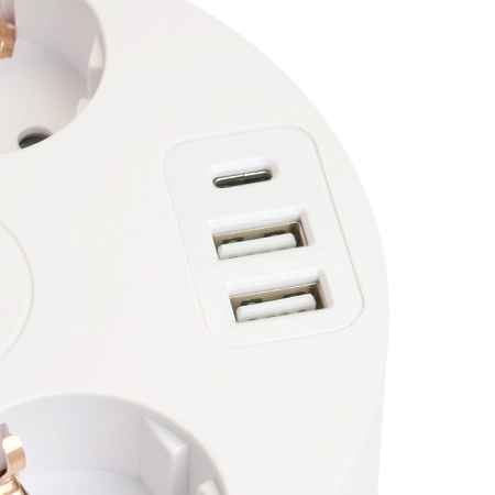 HM10-51-01 Удлинитель 5-местный с/з, 3x1мм2, 2.5м, 250В, 16А, 2USB+С 5V 3,1А, серия Comfort, белый - фото