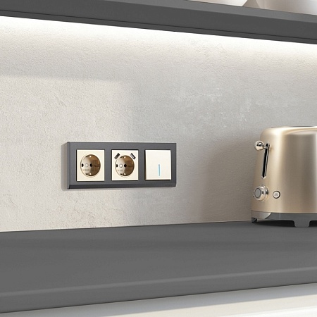 Выключатель одноклавишный с подсветкой (шампань) W1110111 - фото