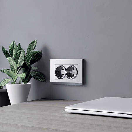 Розетка двойная с заземлением (серебряный матовый) W1172065 - фото