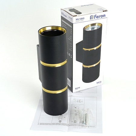 Светильник  настенный Feron ML1860 ZEN MR16 35W, 230V, 2*GU10, черный, золото IP20 - фото