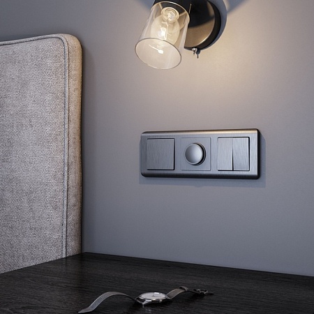 Выключатель двухклавишный проходной (графит рифленый) W1122004 - фото