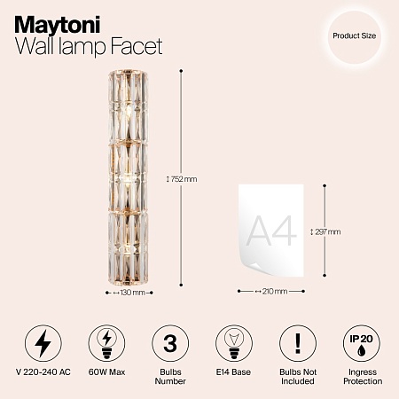 Настенный светильник (бра) Maytoni Facet MOD094WL-03G - фото