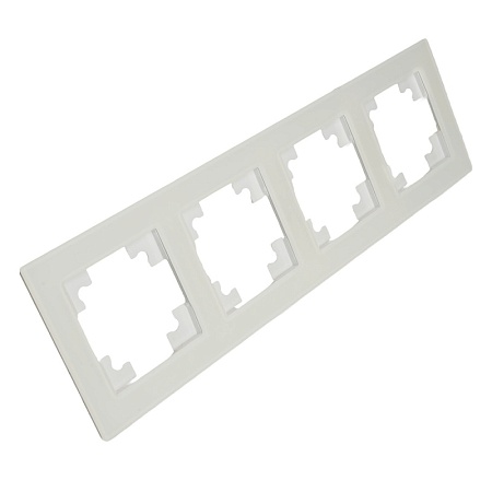 Рамка 4-местная, стекло, STEKKER, GFR00-7004-01, серия Катрин, белый матовый - фото