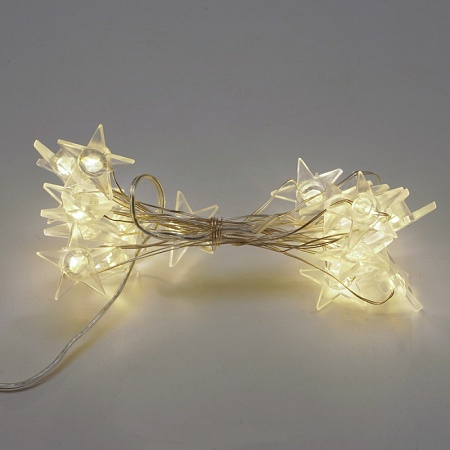 Светодиодная гирлянда Feron CL589 линейная Звездочки на проволоке, 2700К, с питанием от батареек, прозрачный шнур 2.3м - фото