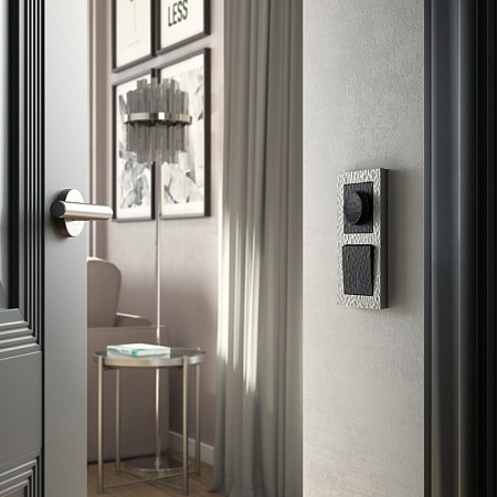 Выключатель одноклавишный проходной с подсветкой черный W1212108 - фото