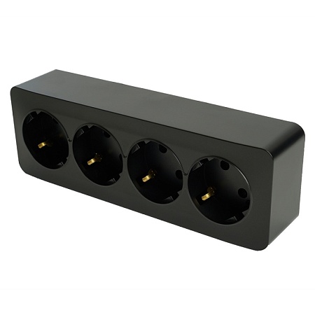 Розетка 4-местная с/з открытой установки, STEKKER, 250В, 16А, IP20, серия София, черный матовый, MST16-14-05 - фото