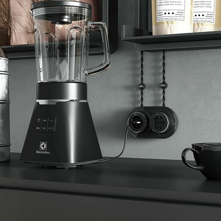 Розетка с заземлением Vintage черный матовый/хром W5871051 - фото