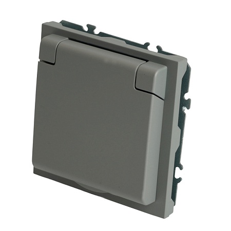 Розетка 1-местная с крышкой с защ. штор, STEKKER, б/з, 250В, 16А, серия Эмили, RST16-5113-10, платиново-серый, soft touch - фото