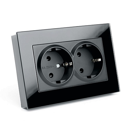 Розетка 2-местная с защитной шторкой с/з STEKKER GLS16-7014-05, серия Катрин, черный - фото