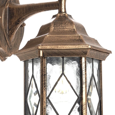 Светильник садово-парковый Feron PL122 шестигранный на стену вниз 60W E27 230V, черное золото - фото