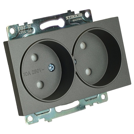 Розетка 2-местная с защитной шторкой (механизм) б/з, 250В, 10А, серия Катрин, графит, GLS10-7113-06 - фото